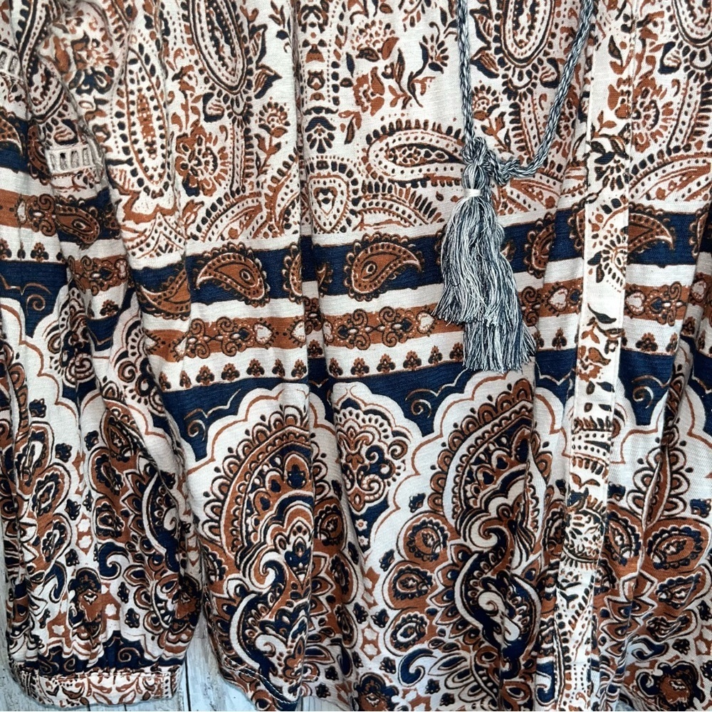 Lucky Brand Brown Boho Tie Neck Peasant Blouse - Picture 2 of 6